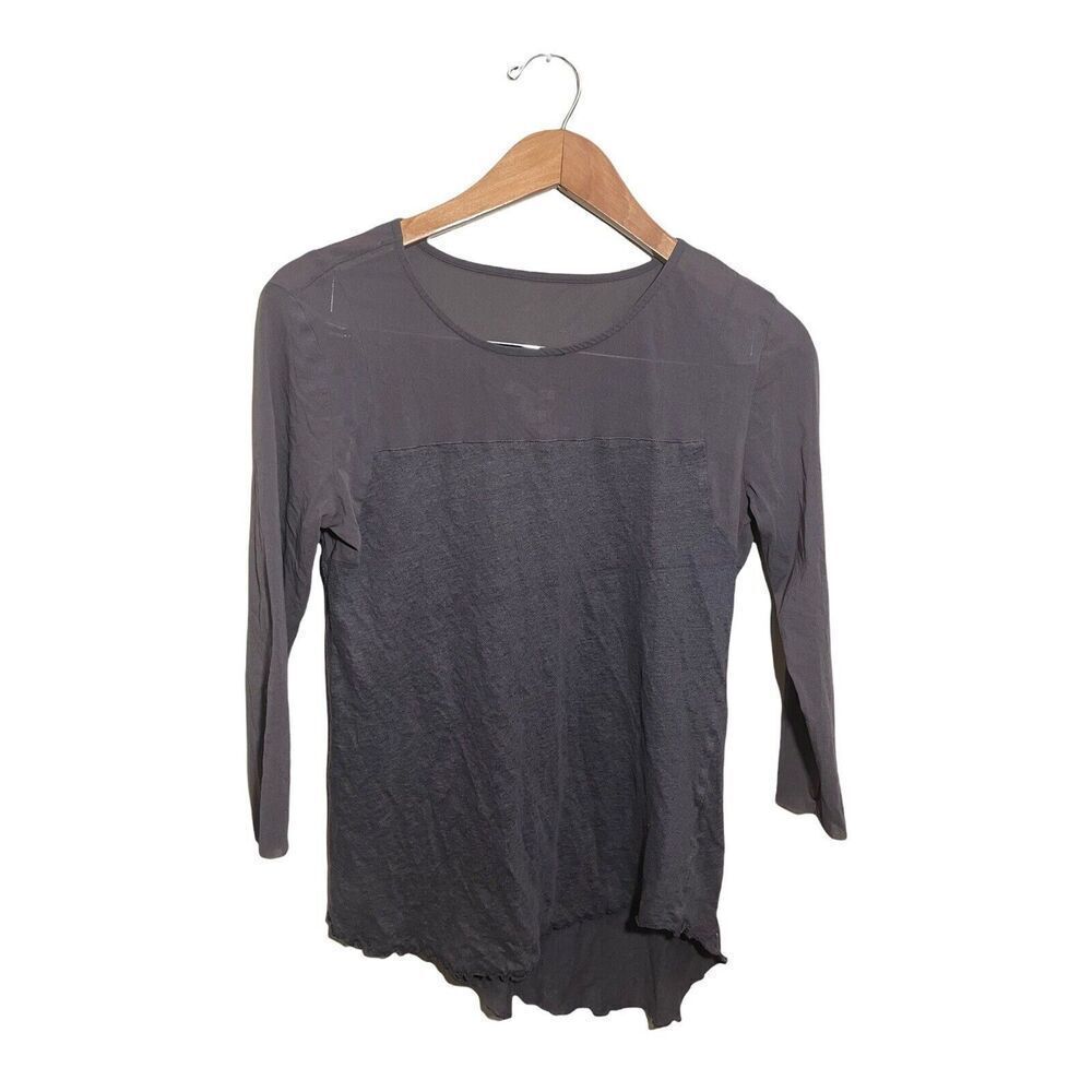 Marseille Sheer‎ Panel Linen Top Womens Large Asymmetric Hem